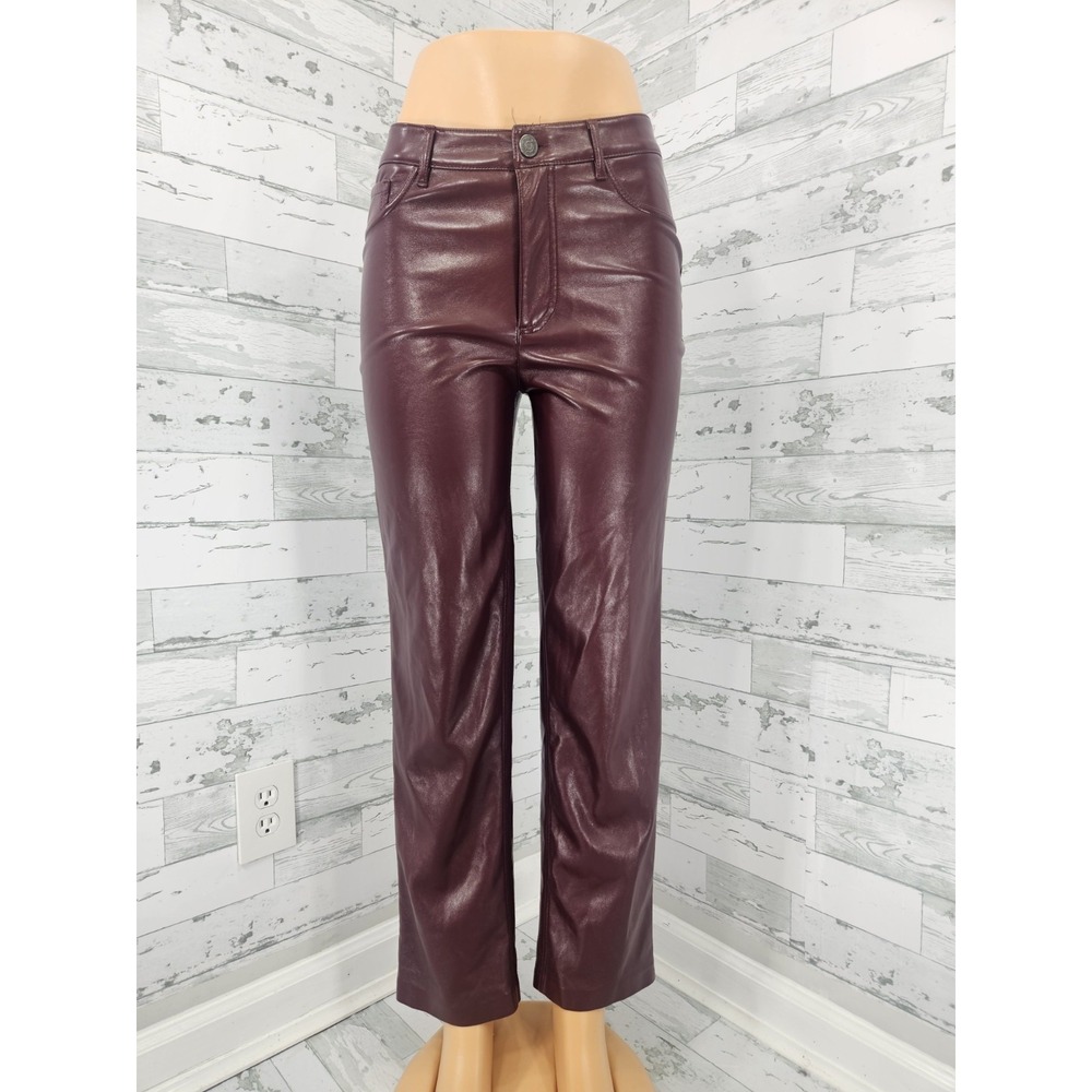 Joie Burgundy Faux Leather Straight Leg Pants Wine Red Vegan Leather 4